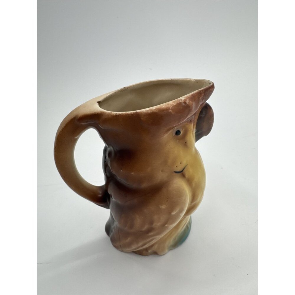 Vintage 30s Parrot Creamer Pitcher Czechoslovakia Painted Cockatiel Pottery 5" - Picture 8 of 9